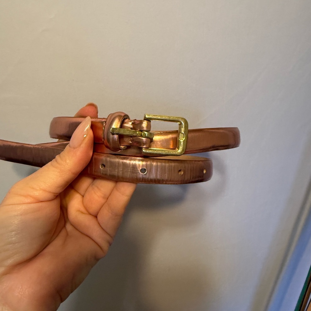 J. Crew belt in pink metallic.